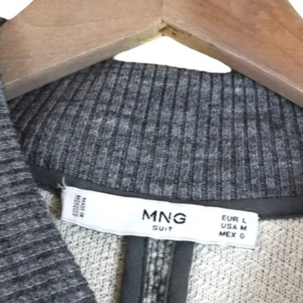 MNG Grey Knit Longline Bomber Jacket Coat M Felted Fabric